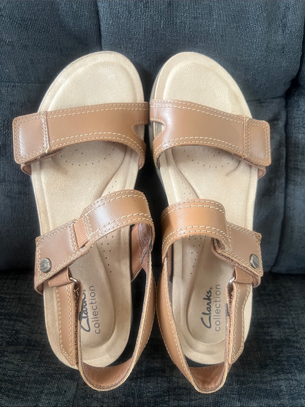 Clarks Women's Brown Leather Double-Strap Slide Sandals “April Clover” size 10